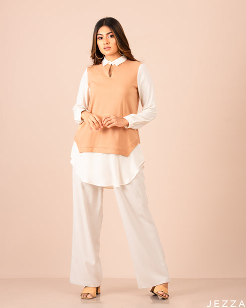 Hip Top With A Fusion Of Cotton Knit And Polyester 50783